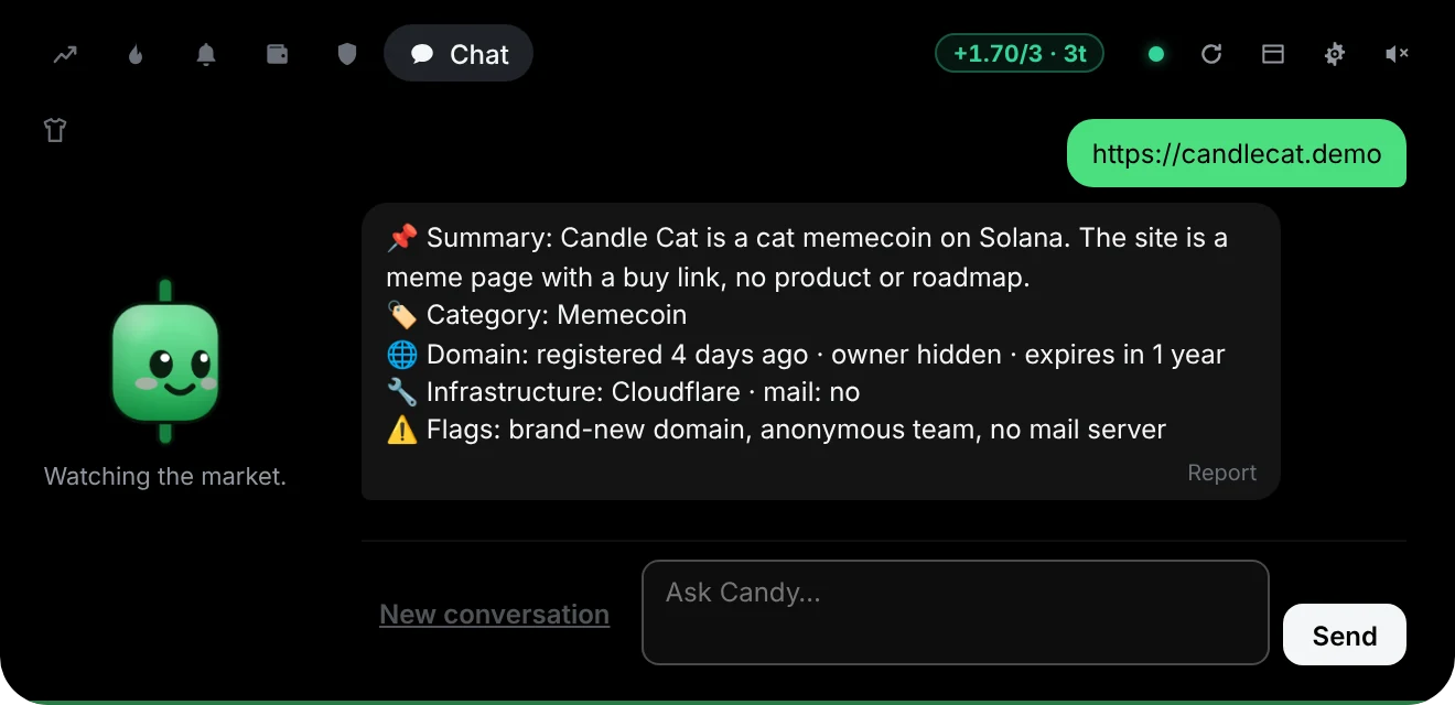 Candy's chat checking a project's site